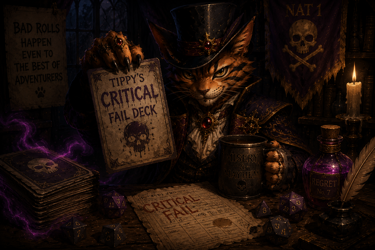 Tippy presenting his Critical Fail Deck
